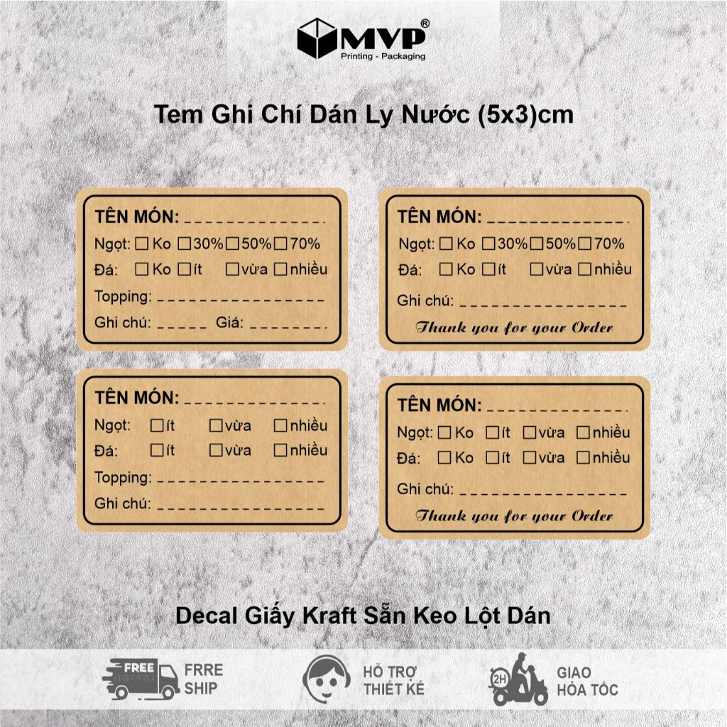 [Decal Krfat] Tem ghi chú dán ly nước, trà sữa, matcha latte, Decal lột dán dùng 1 lần