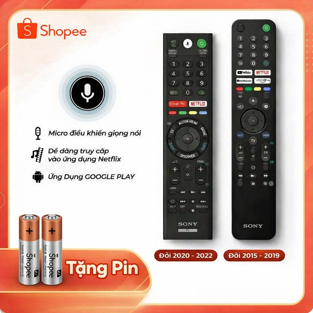 Remote Tivi Sony RMF-TX520P Giọng Nói Bluetooth - Thay Thế Smart TV Sony 2015-2025 Tặng Pin