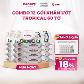 Khăn ướt cao cấp cho bé Mamamy Tropical gói 60 tờ 100% sợi tự nhiên và rayon ngừa hăm, mềm dai sạch cực