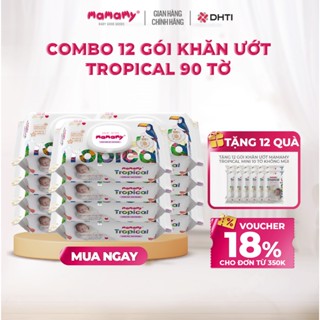 Khăn ướt cao cấp cho bé Mamamy Tropical gói 90 tờ 100% sợi tự nhiên và rayon ngừa hăm, mềm dai sạch cực