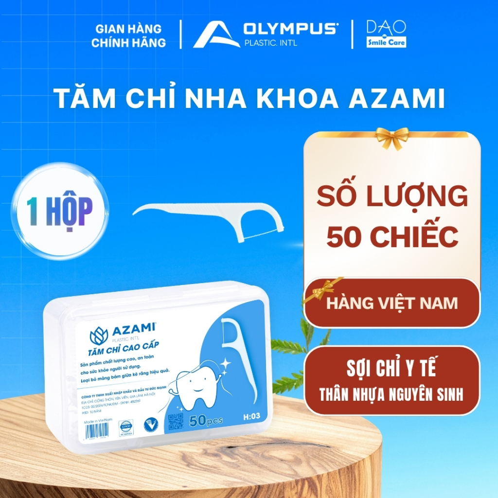 ( Hộp 50 chiếc ) Tăm chỉ nha khoa Azami không chất huỳnh quang | Hàng chính hãng Việt Nam
