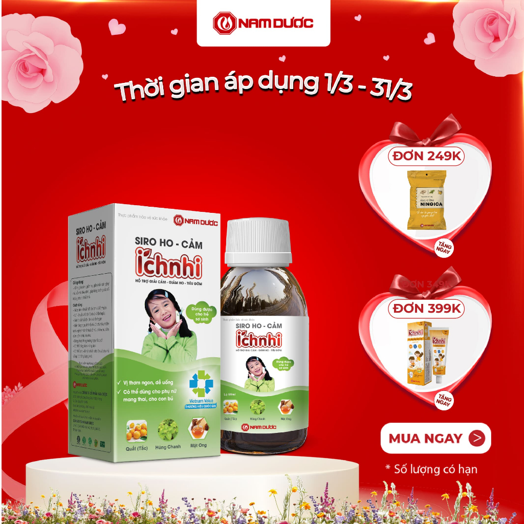 Thực phẩm bảo vệ sức khỏe Siro ho - cảm Ích Nhi, Lọ 90ml,  hỗ trợ giải cảm- giảm ho- tiêu đờm