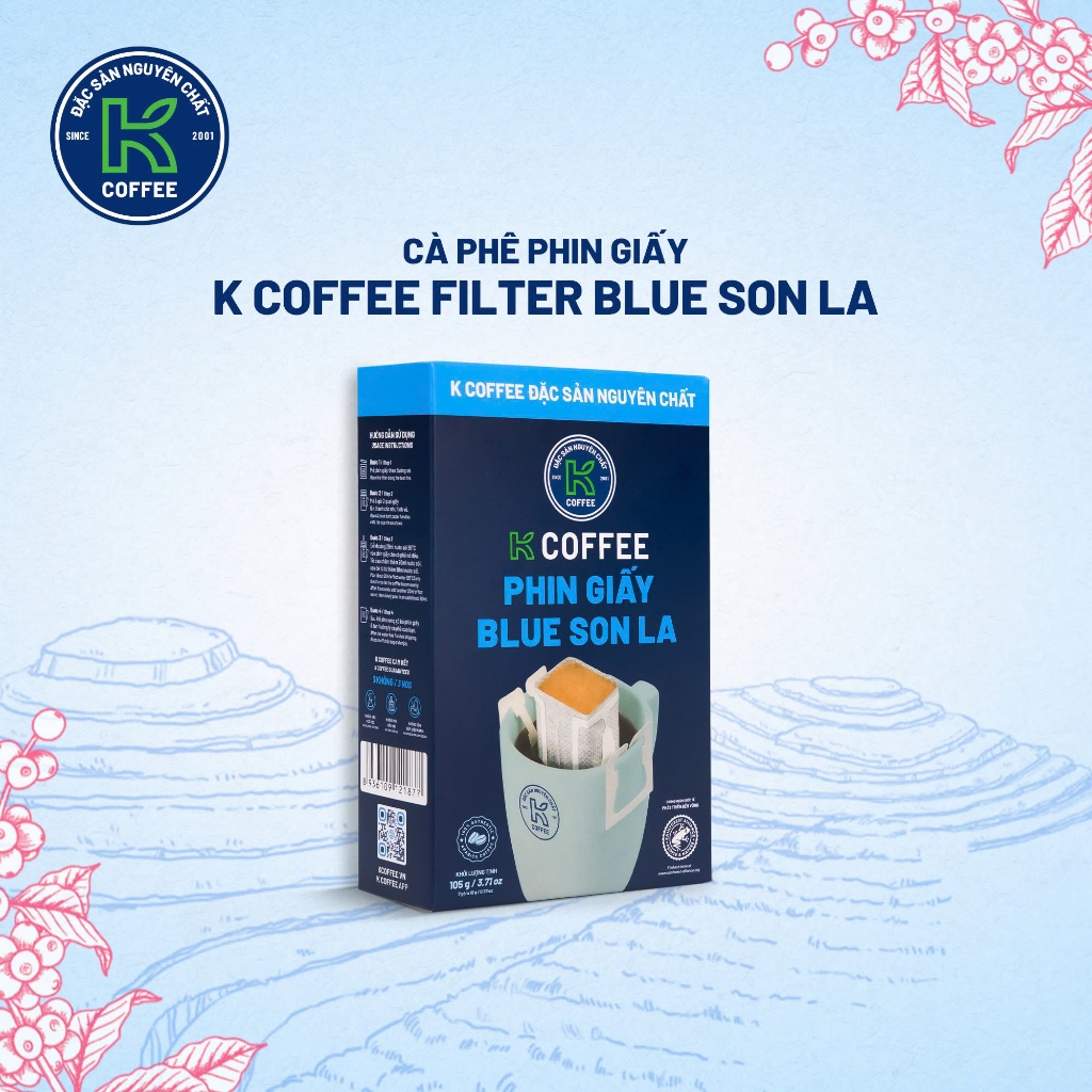 Cà Phê Phin Giấy Arabica & Robusta K Coffee ( Hộp 7 gói) - Thương Hiệu K Coffee