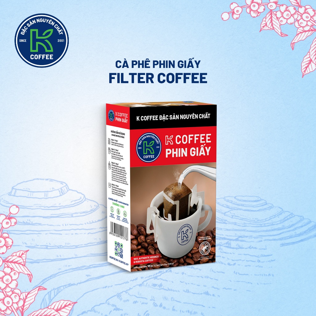 Cà Phê Phin Giấy K Filter Coffee 105g - Thương hiệu K Coffee