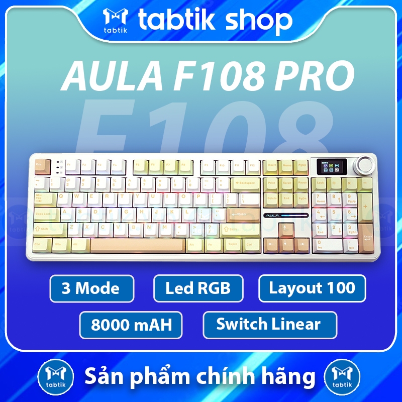 [HỎA TỐC] Bàn phím cơ  Aula F108 Pro – Full size  Mocha Mousse (Plate PR4 | 3 Mode | Mạch Xuôi | 800
