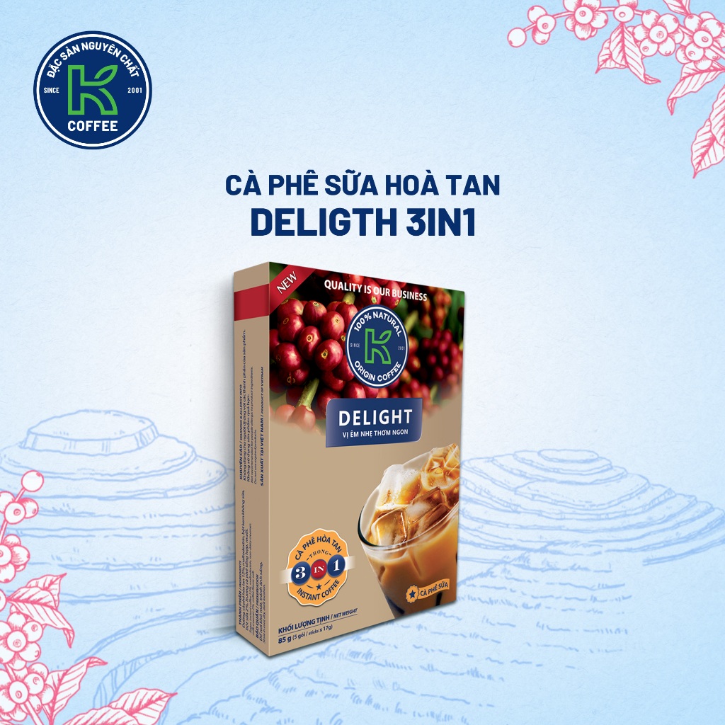 [1 HỘP] Cà Phê Sữa Hòa Tan 3in1 K Coffee Delight 85g (Hộp 5 gói x 17g)