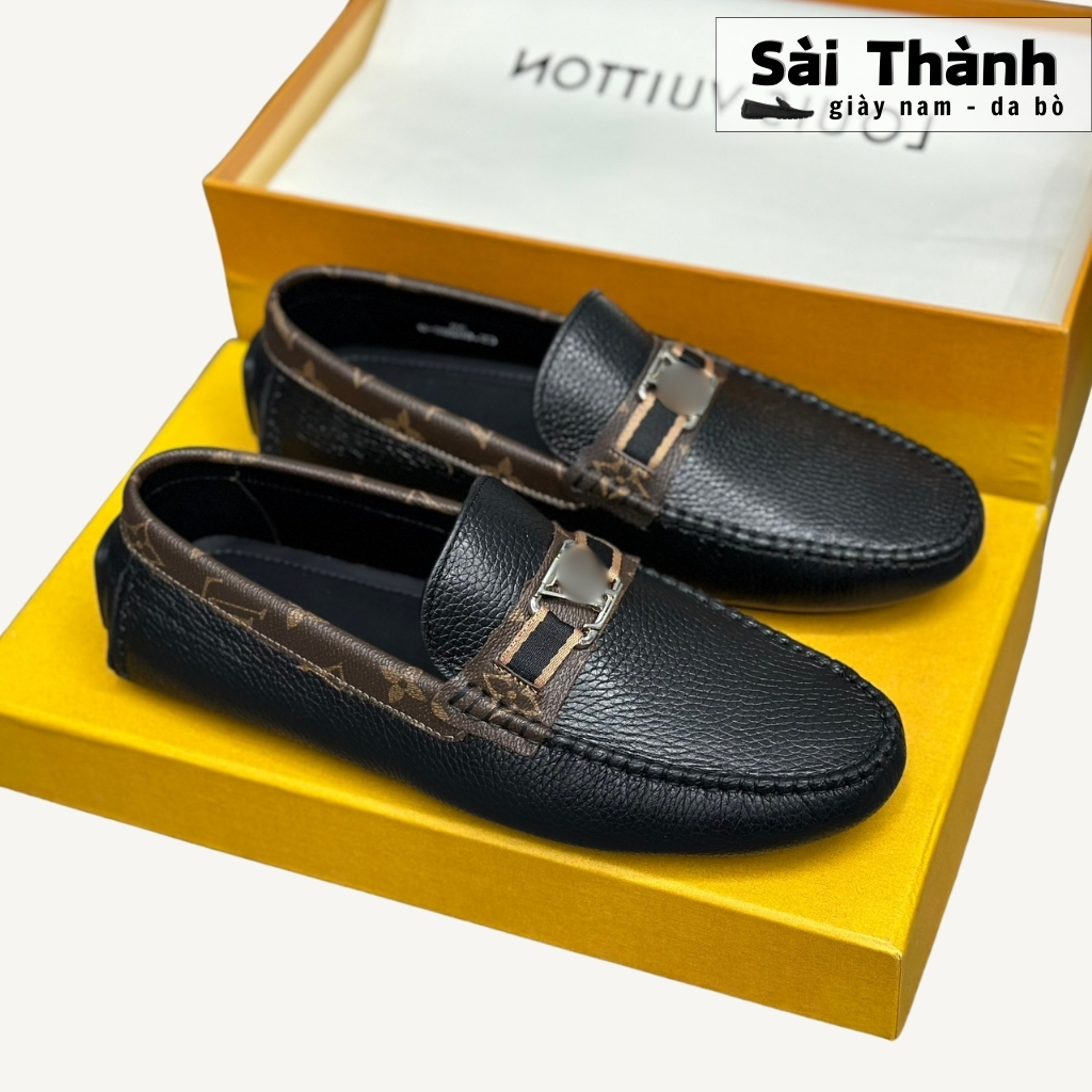 Giày Lười Moca LV34 Nam Da Bò Đế Bệt - Hàng Cao Cấp Da Bò Thật BH 1 Năm - Nobox