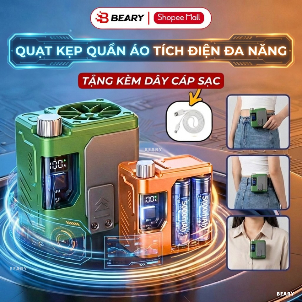 Quạt Tích Điện Điều Hòa METIS Kẹp Quần Áo Đa Năng Mini Pin 10000mAh Nhiều Mức Độ Gió Mang Đi Du Lịch Phượt, Làm Việc