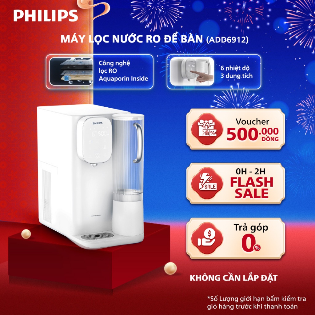 [HÀNG CHÍNH HÃNG] Máy Lọc Nước RO Để Bàn NÓNG-LẠNH PHILIPS ADD6912 màu trắng, Công nghệ lọc Aquaporin Inside®