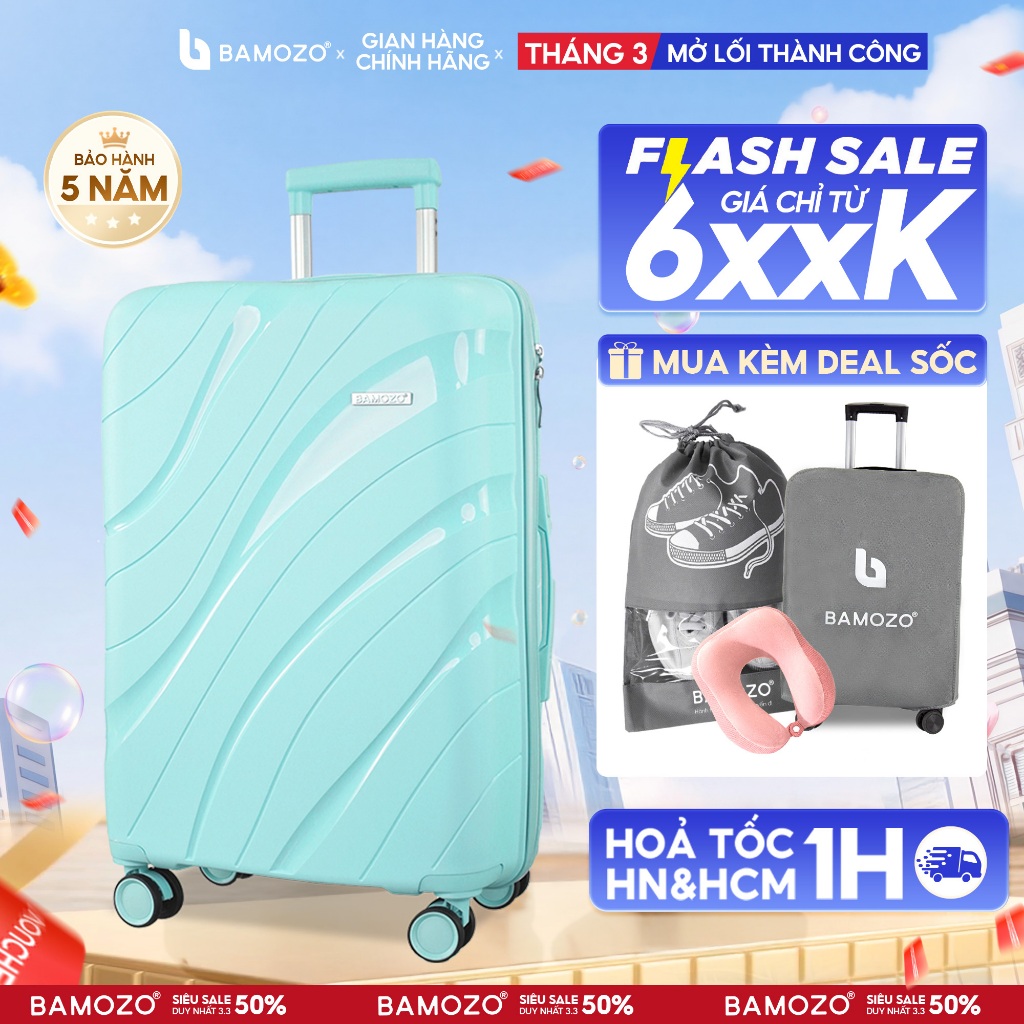 Vali Kéo Du Lịch Size 28 Bamozo, Chất Liệu PP Chịu Va Đập Tuyệt Đối, Bảo Hành 5 Năm_Nancy
