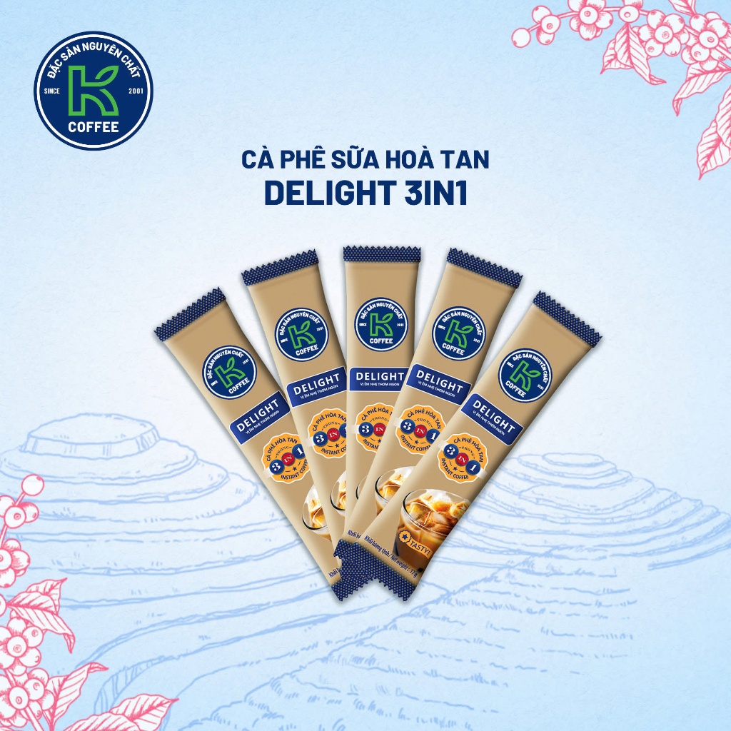Combo 10 Gói Cà Phê Sữa Hòa Tan 3in1 K Coffee Delight 17g - Thơm Ngon Đậm Vị