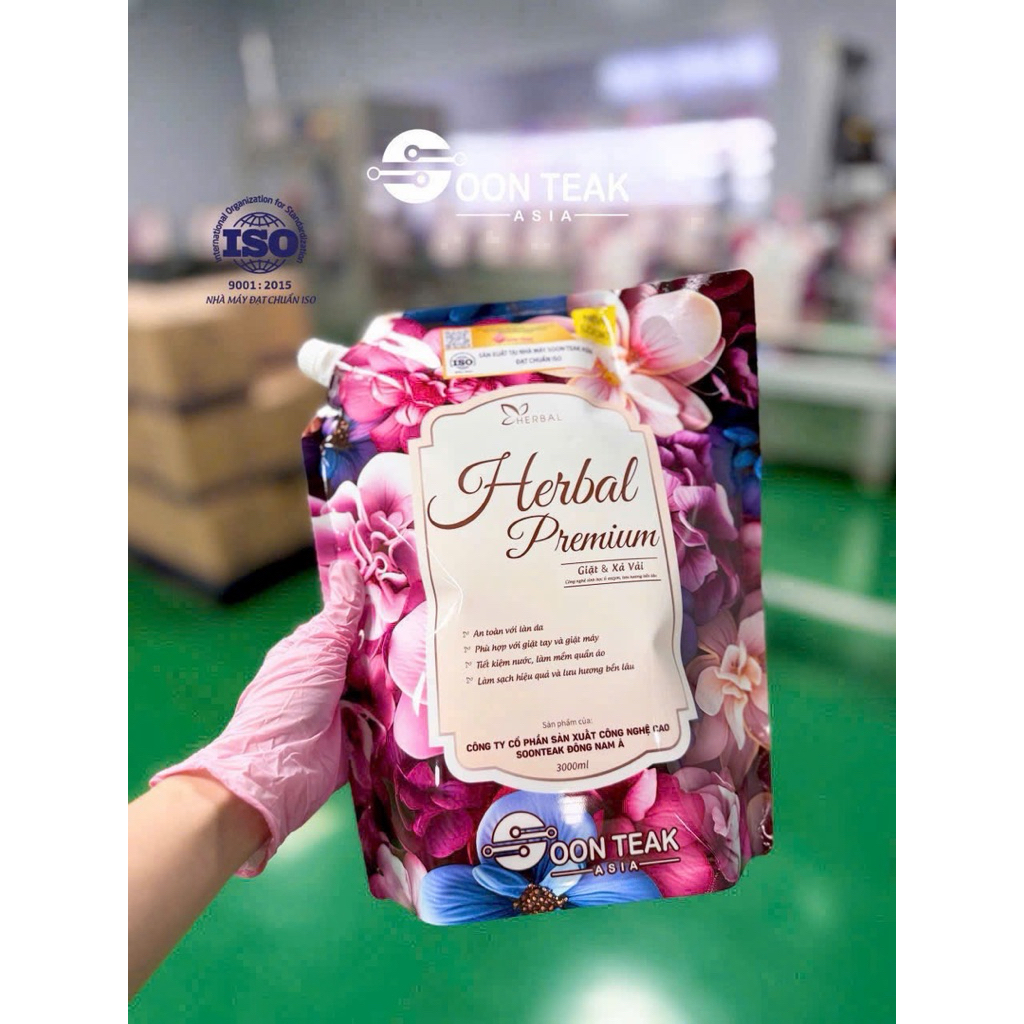 { Sỉ 1 Thùng 4 túi 12 Lít} - Nước giặt HERBAL PREMIUM Hương Nước Hoa 1 Túi 3 Lít