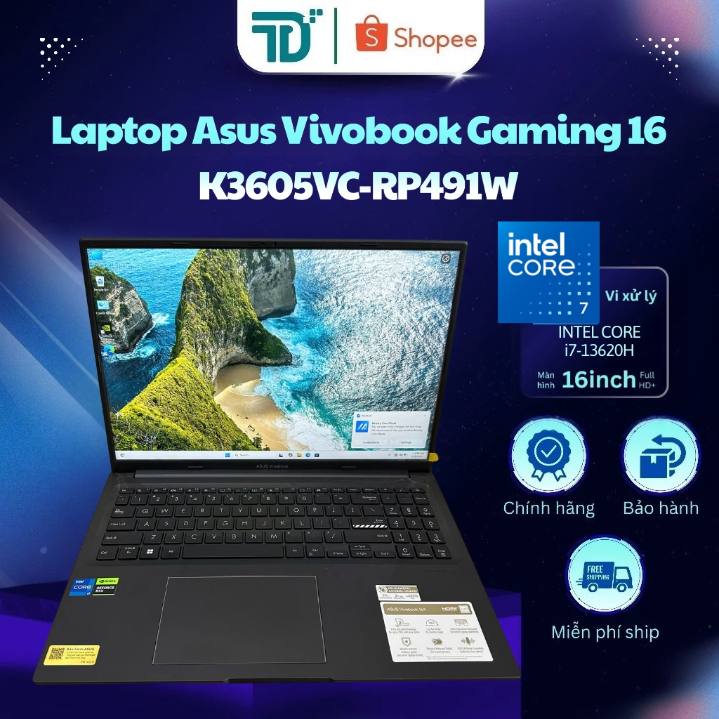 Laptop Asus Vivobook Gaming 16 K3605VC-RP491W i7-13620H/16GB/512GB/RTX3050 4GB - Laptop 99%
