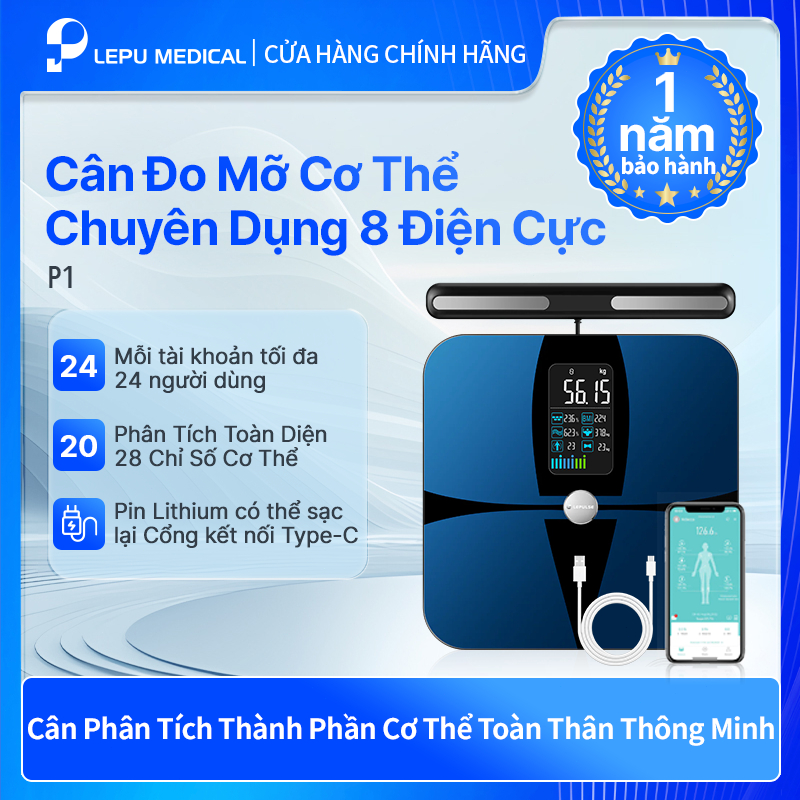 Lepu Cân Thông Minh 8 Điện Cực Cho Phòng Gym - Phân Tích 20 Chỉ Số Cơ Thể, Tần Số Kép, Đồng Bộ Ứng Dụng P1