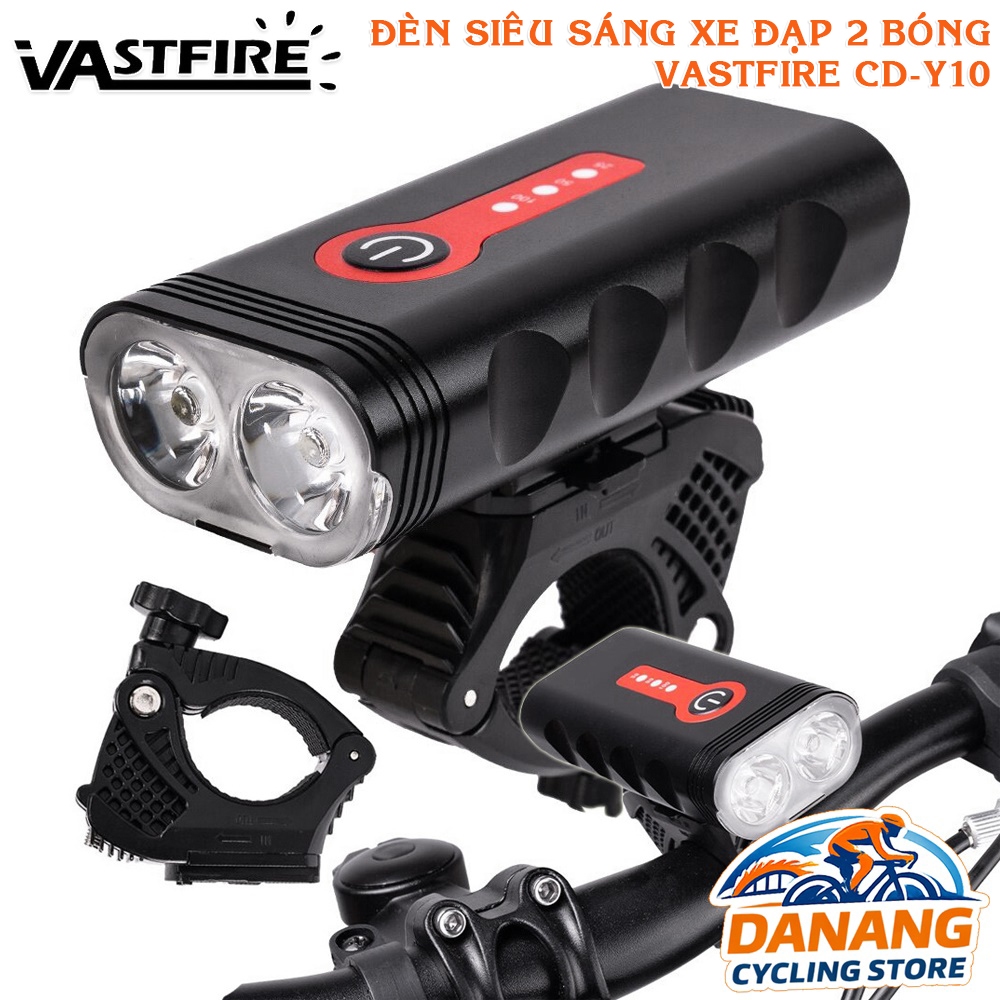 Đèn Pin Xe Đạp 2 Bóng XPE VASTFIRE CD Y10 – Siêu Sáng, Pin Sạc USB, Chống Nước