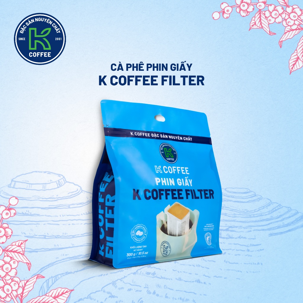 Cà Phê Phin Giấy Arabica & Robusta K Coffee ( Túi 30 gói) - Thương Hiệu K Coffee
