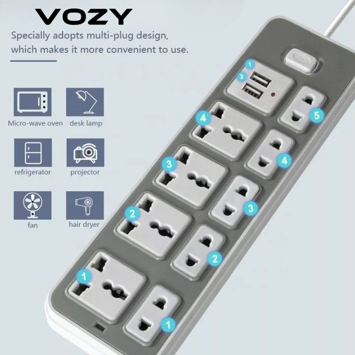 Ổ cắm đa chức năng với 9 ổ cắm điện và 2 cổng USB-1525U-1.5 mét 2 mét 4 mét 8…