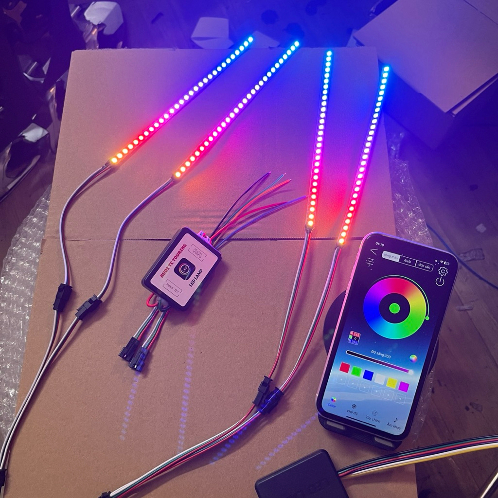 LED Audi 4 dải led 15cm siêu mịn 12mm & mạch Audi LED LAMP chỉnh app đổi màu qua điện thoại(có tặng 