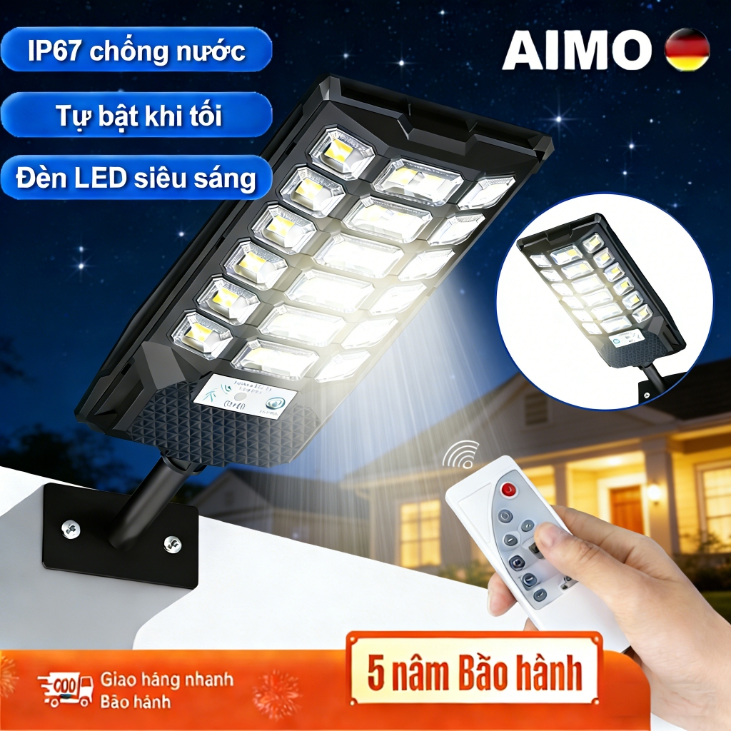 AIMO Đèn năng lượng mặt trời sân vườn 3000W Phạm vi chiếu sáng rộng,Thời gian sử dụng pin dài
