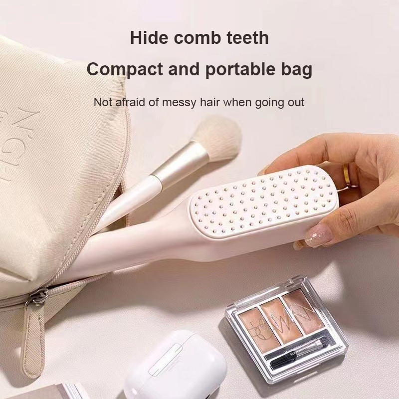 Lược Chải Tóc Tự Làm Sạch, Lược Chống Tĩnh Điện ABS Magic Có Thể Thu Vào, Quà Tặng Làm Mịn Tự Làm Sạch Lược Làm Tóc