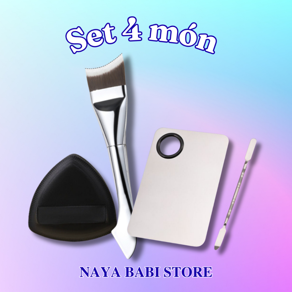 Set Combo Cọ Mút Trộn Nền -NAYA BABI STORE-Cọ dàn nền, Khay Trộn Nền Que Mix Nền, Bông Mút Tam Giác