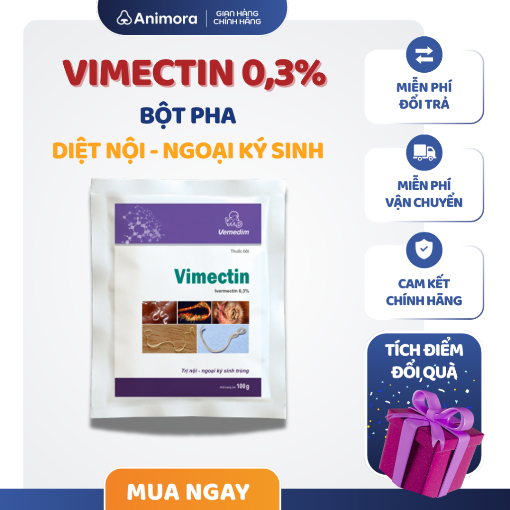 (Combo 10 gói 10 gr) Vimectin Bột Uống 0,3% Tri Nội Ký Sinh & Ngoại Ký Sinh