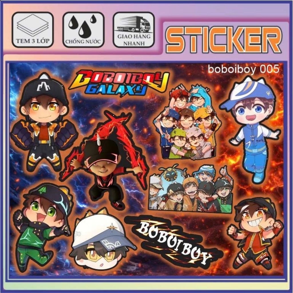 Sticker Boboiboy Galaxy 005 – Bộ Sticker Chibi Siêu Anh Hùng | Decal 3 Lớp Chống Nước BoBOIBOY(005)