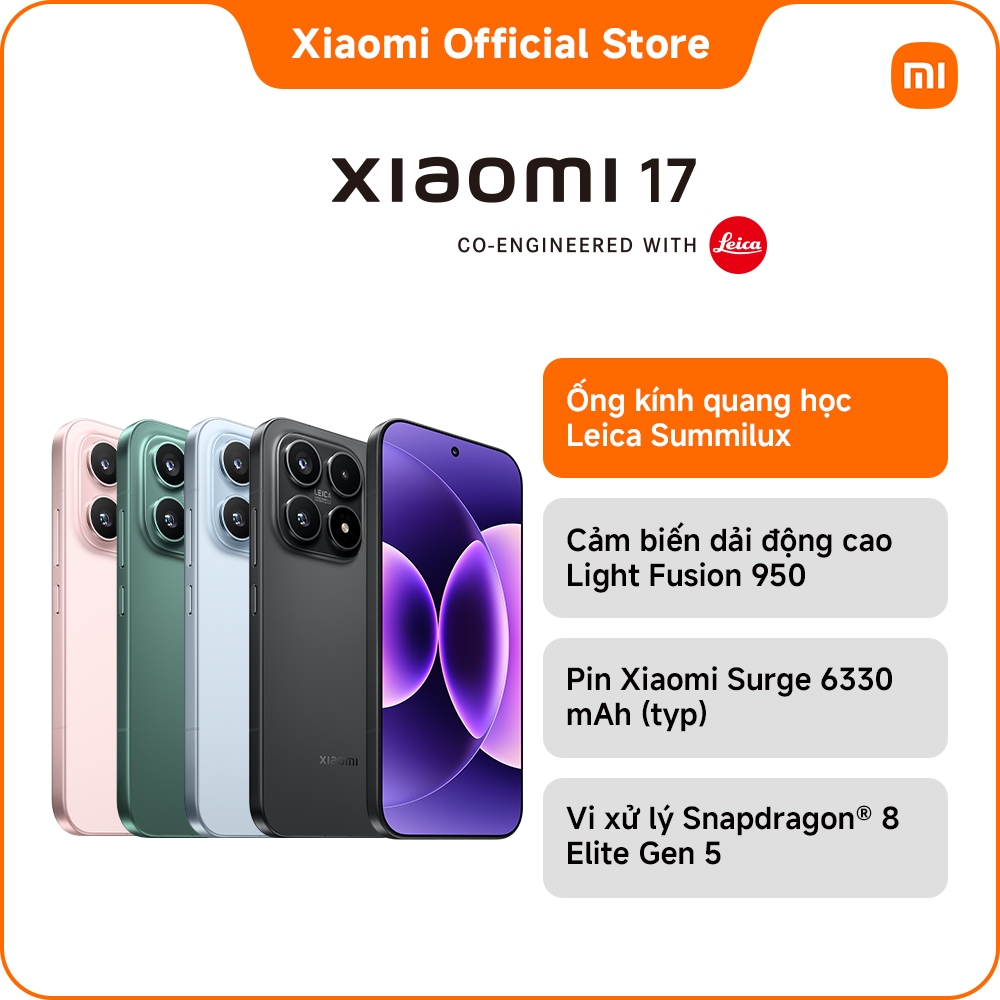 Điện thoại thông minh Xiaomi 17 (12+256GB|12+512GB)|Pin 6330mAh (typ)| Ống kính Leica Summilux| Snapdragon 8 Elite Gen | BigBuy360 - bigbuy360.vn
