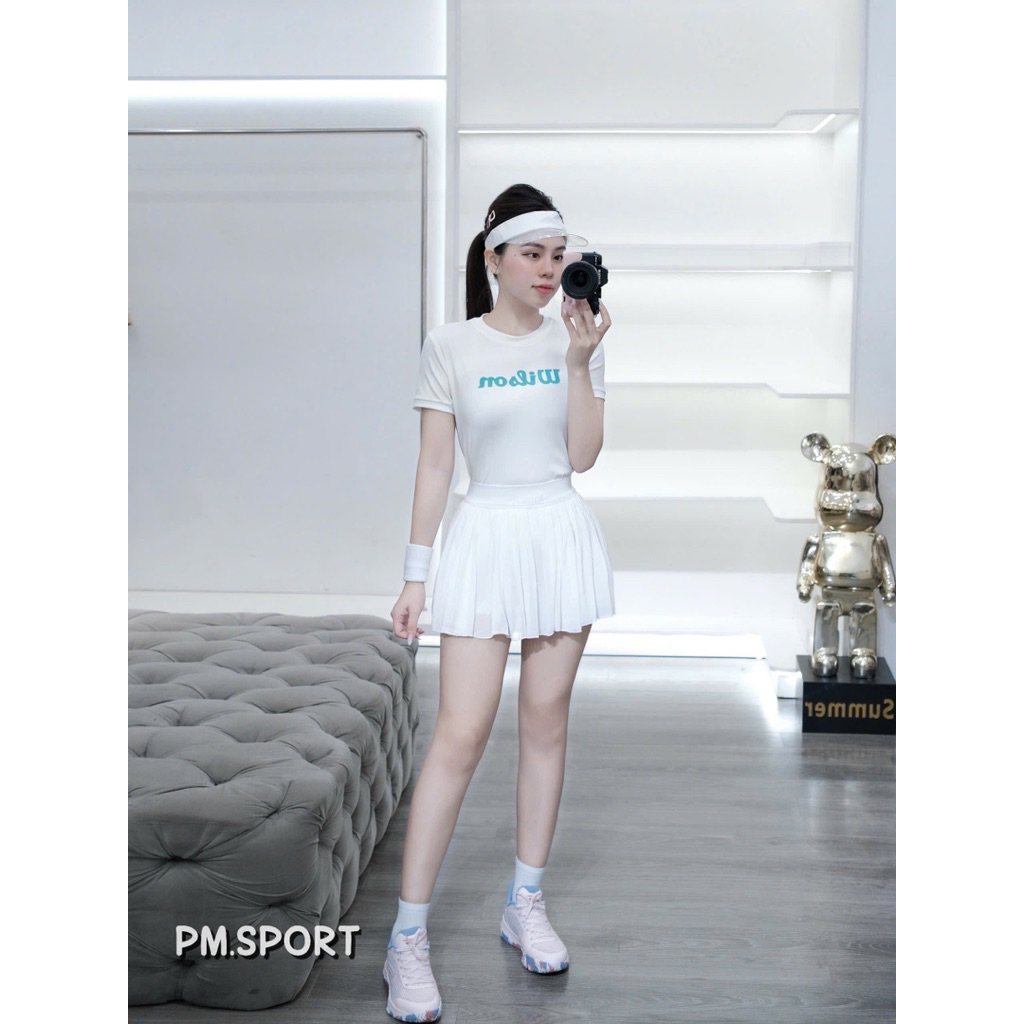 Set Đồ Thể Thao Pickleball tennis Nữ Áo cộc wilson + Chân Váy Xòe Tennis Năng Động Hot Trend