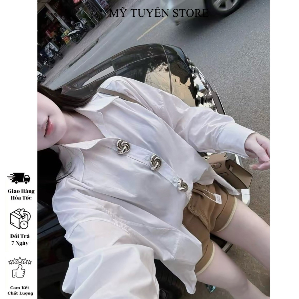 MTS01 - ÁO SƠ MI TRẮNG 3 TANG ĐÁ HÌNH HOA HỒNG SANG CHẢNH,  Khuy Đá Chuẩn Tầu Kèm Ảnh Thật