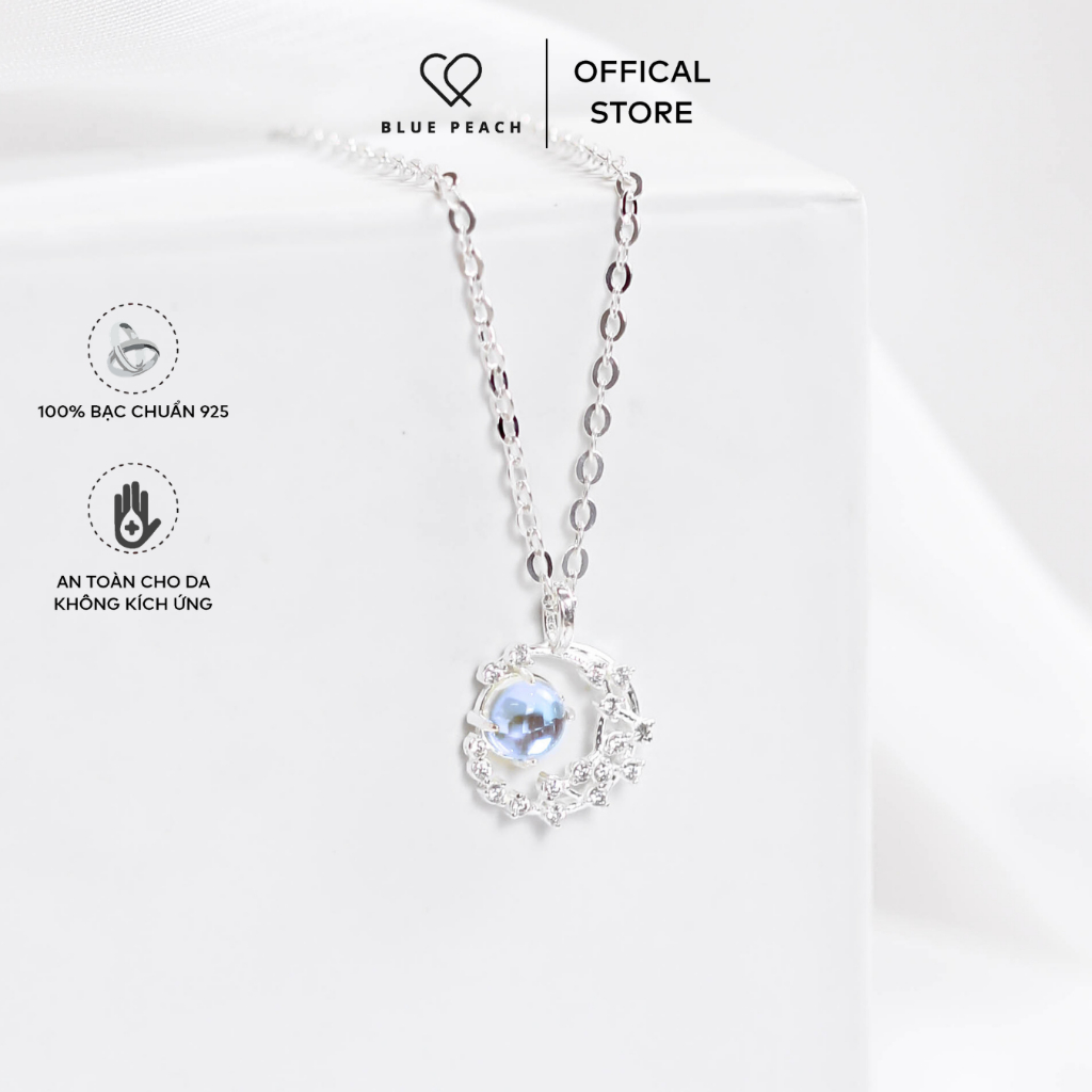 Dây Chuyền Bạc Blue Peach Blue Glitter Moon v1 DC634