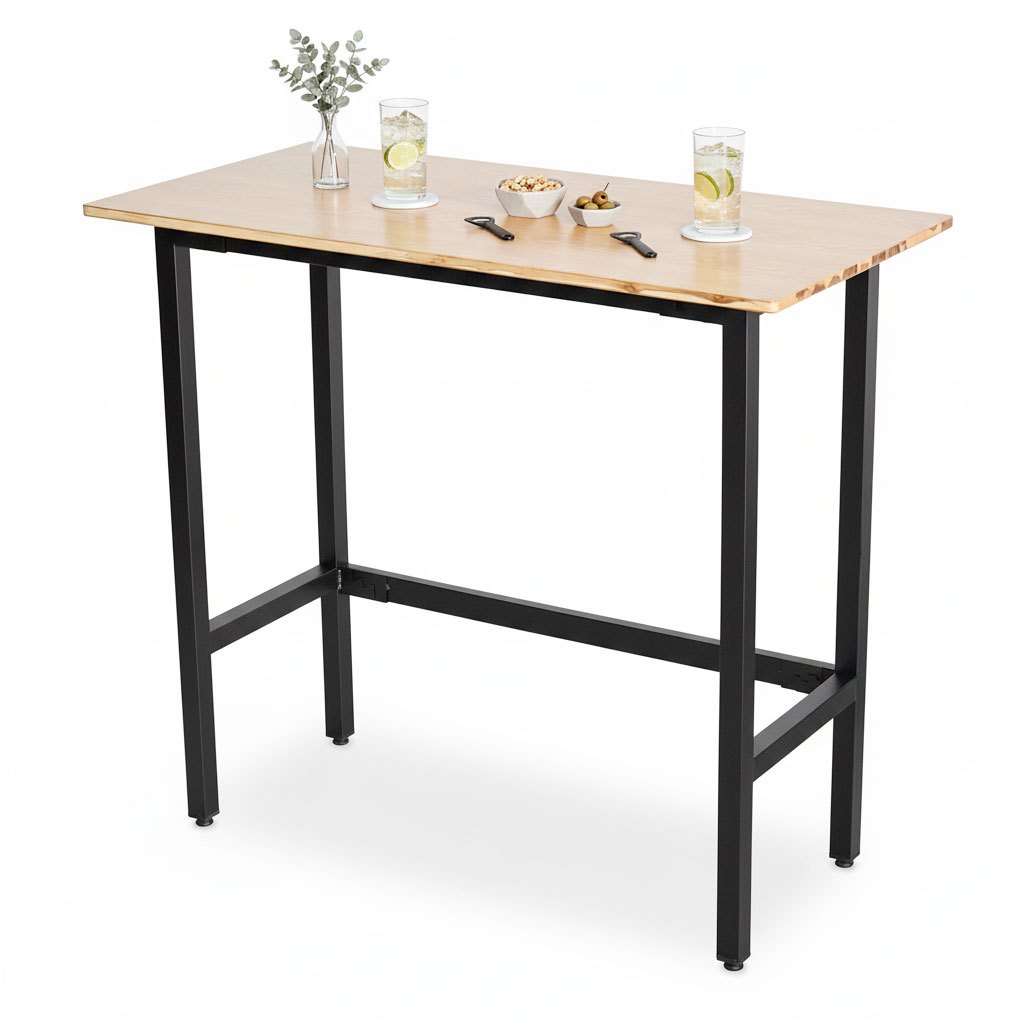 Bàn chân sắt,bàn quầy cao mặt gỗ cao su (kt; 50x100)