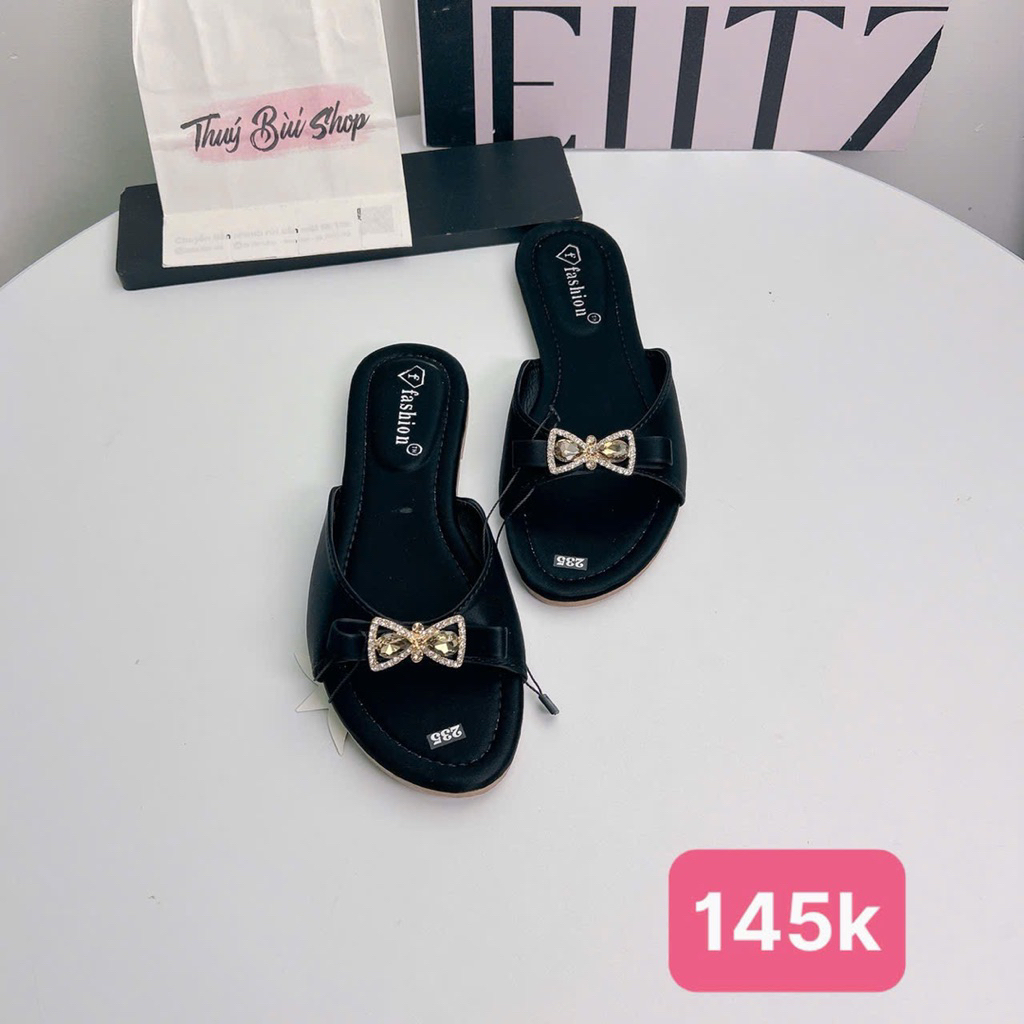 Dép quai ngang mũi tròn đính nơ xinh (b090) (b021)