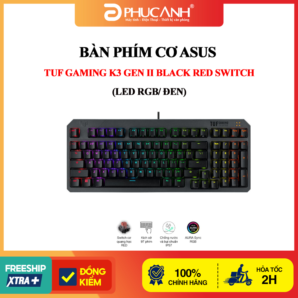 Bàn phím cơ Asus TUF Gaming K3 Gen II Black Red Switch (LED RGB/ Đen)