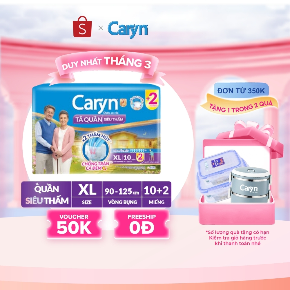 [Tặng Miếng Ngẫu Nhiên] Tã/Bỉm Quần Người Lớn Caryn siêu thấm dành Cho Người Già Size  XL 10 miếng