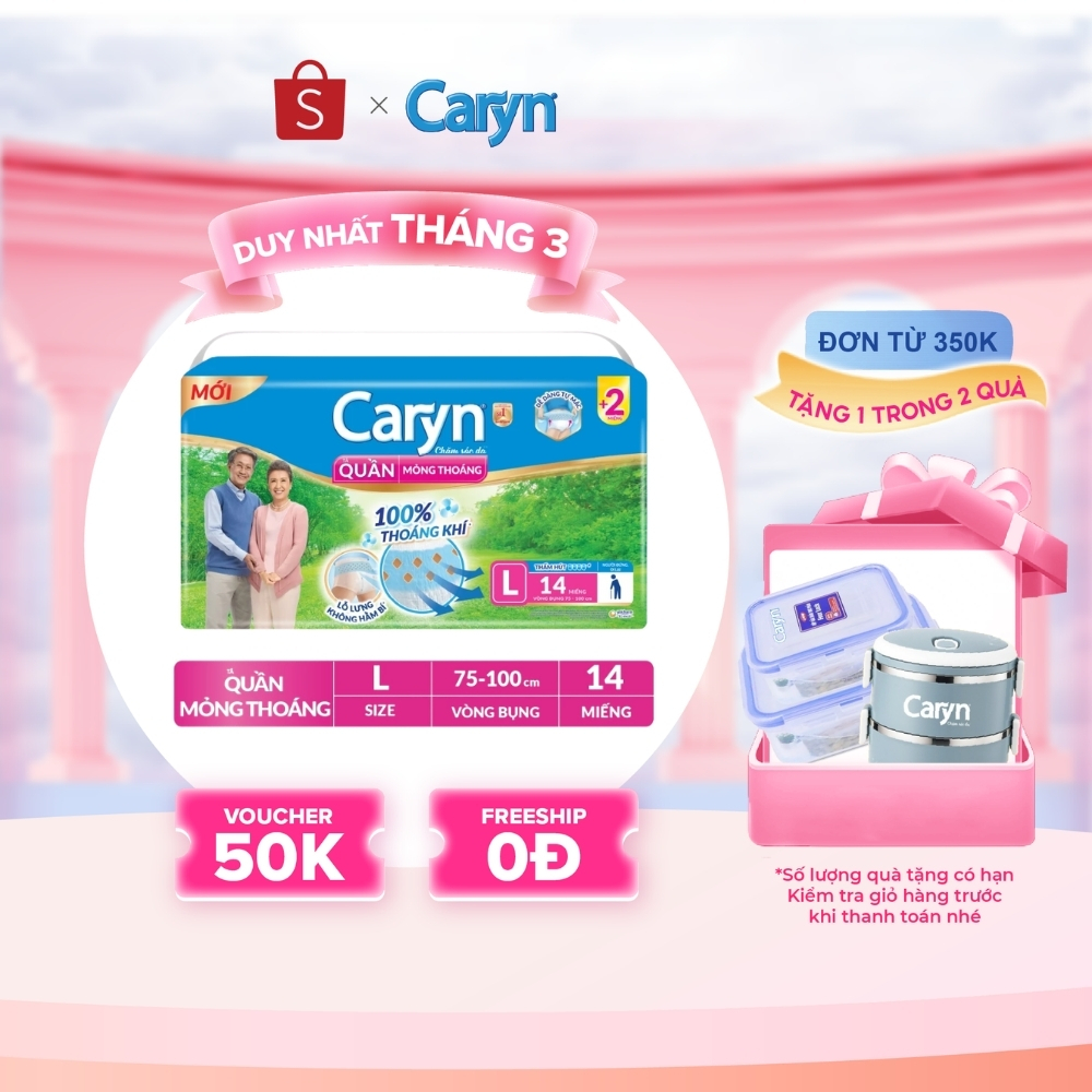 [Tặng Miếng Ngẫu Nhiên] Tã Quần Người Lớn Caryn Mỏng Nhẹ/ Mỏng Thoáng Chống Tràn Cho Người Già Tự Đi Lại Size L14/L28