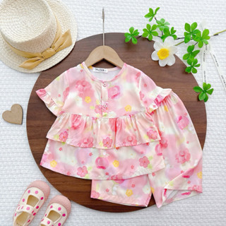 SK Bộ Tole quần lửng tay ngan cho bé gái chất lanh 2 da mềm mịn mát mùa hè