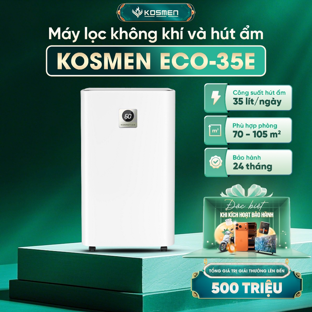Máy Lọc Không Khí Và Hút Ẩm Kosmen ECO-35E Hút Ẩm 35 lít/ngày, Lọc Khí 3 Lớp Cao Cấp - Hàng Chính Hãng, Bảo Hành 2 Năm
