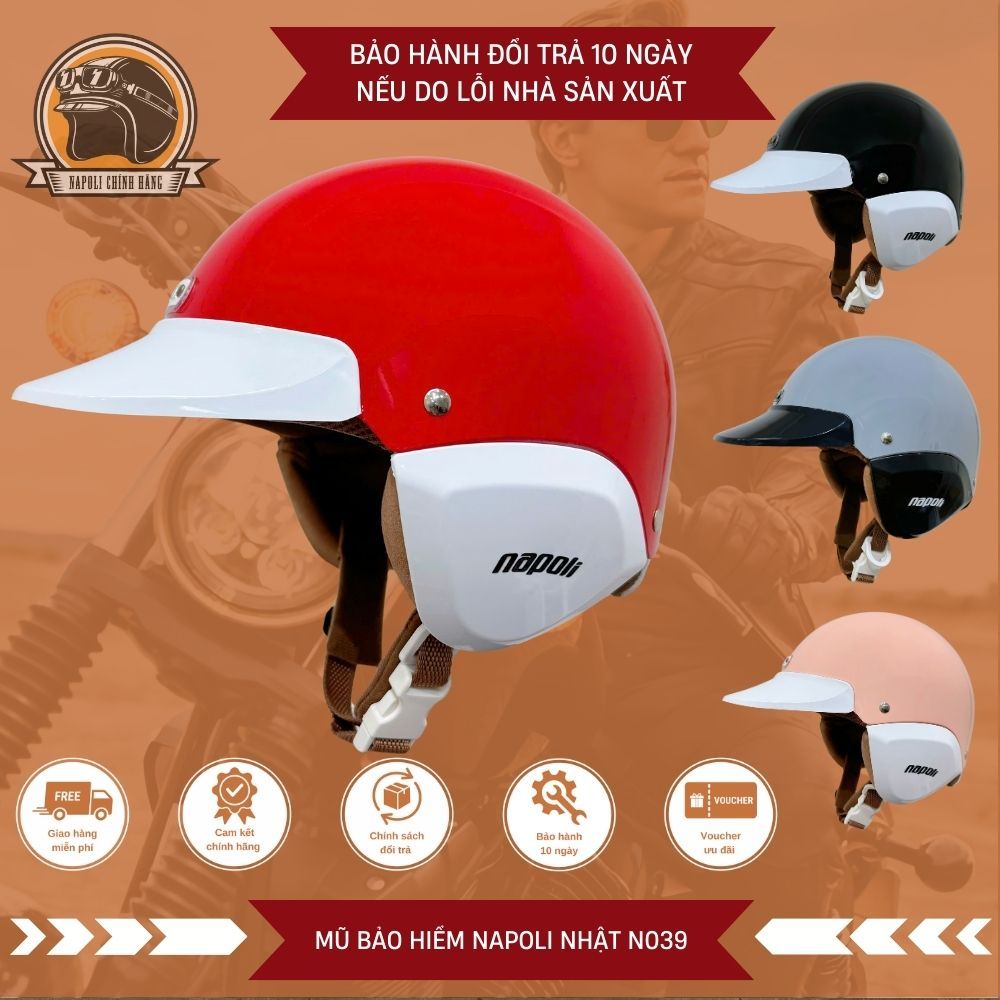 Mũ Bảo Hiểm Napoli Honda 3/4 CHÍNH HÃNG FREESHIP  - Nón Bảo Hiểm Napoli N039 Honda Nhật