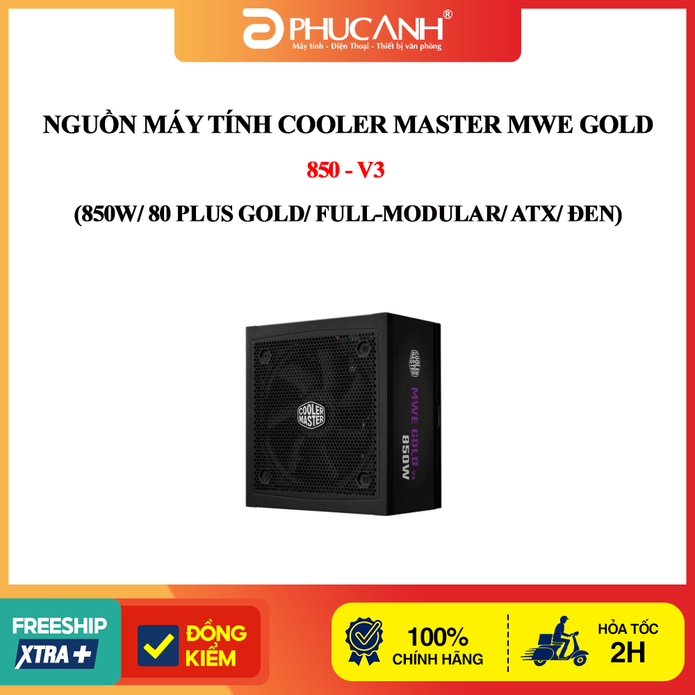 Nguồn máy tính Cooler Master MWE GOLD 850 - V3 (850W/ 80 Plus Gold/ Full-Modular/ ATX/ Đen)