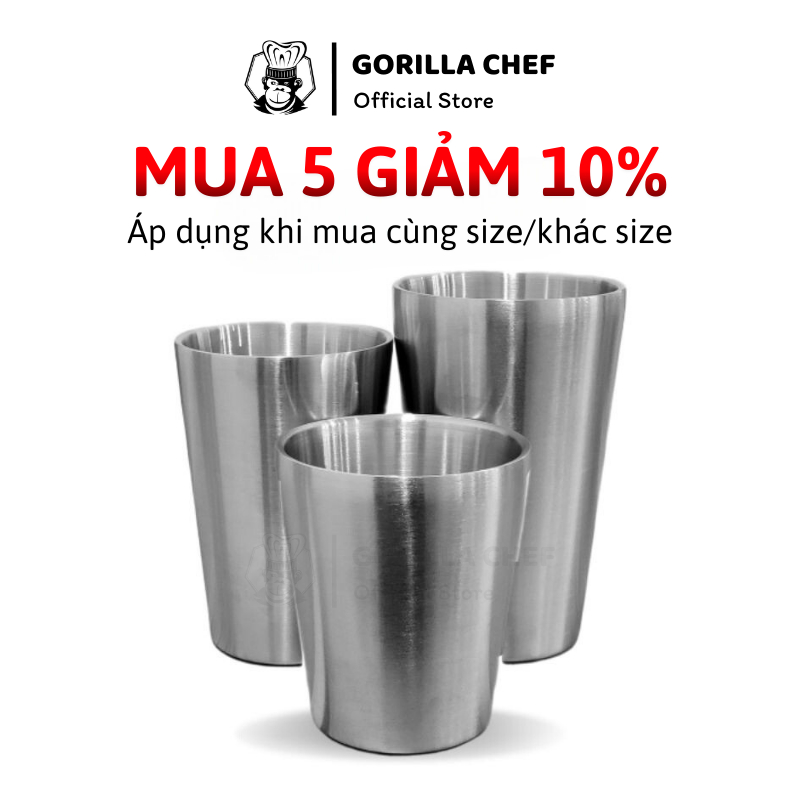 Ly inox 2 lớp 300/350/450ml GORILLA CHEF thiết kế đơn giản, sang trọng không giữ nhiệt