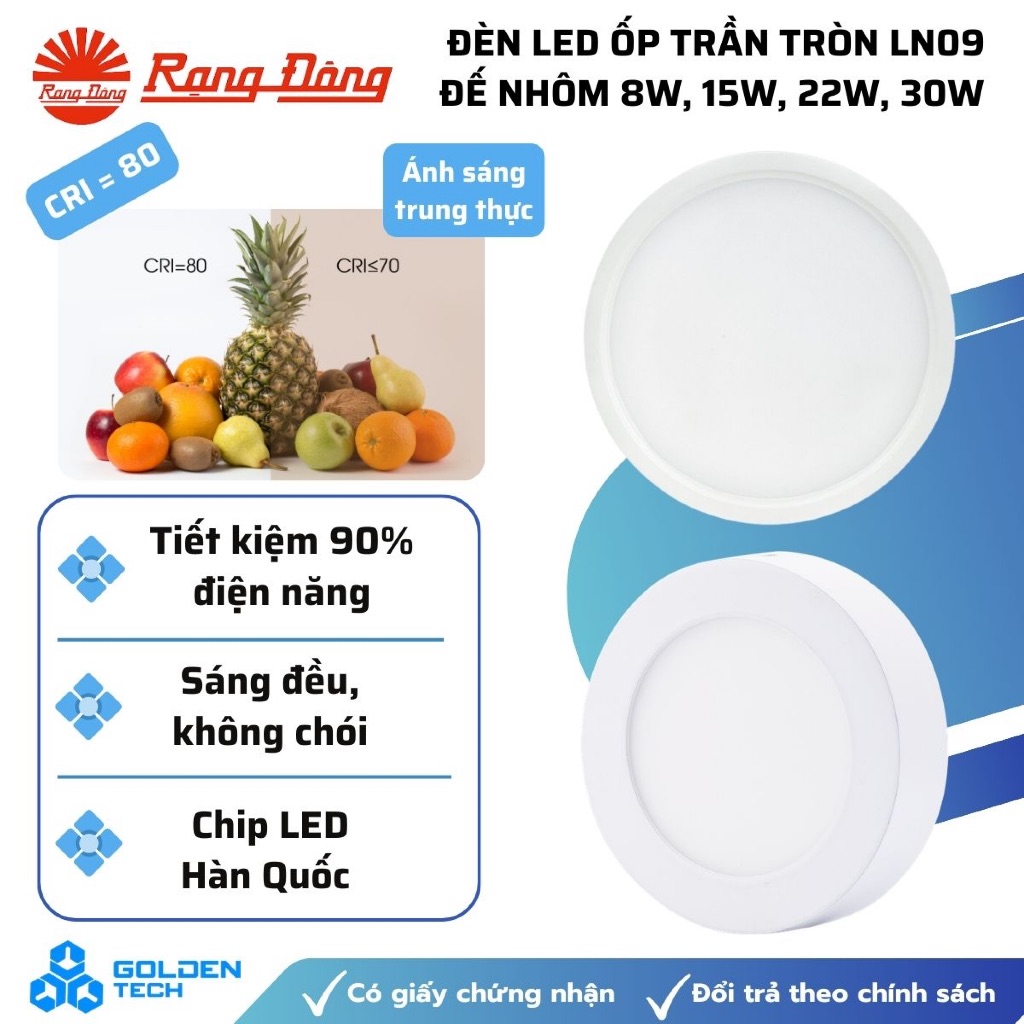 [Rạng Đông] Đèn LED Downlight ốp nổi trần tròn đế nhôm LN09 8W, 15W, 22W, 30W Ánh sáng trắng, vàng