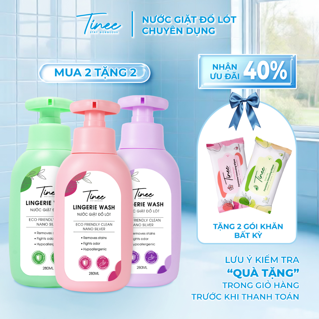 Nước Giặt Đồ Lót Chuyên Dụng Tinee 280ml Nano Bạc Hạn Chế Nấm Khuẩn, dịu nhẹ cho da
