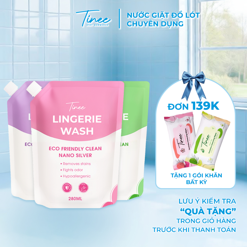 Túi Nước Giặt Đồ Lót Chuyên Dụng Tinee  - Nano Bạc Hạn Chế Nấm Khuẩn, An Toàn Cho Da (280ml/Túi)