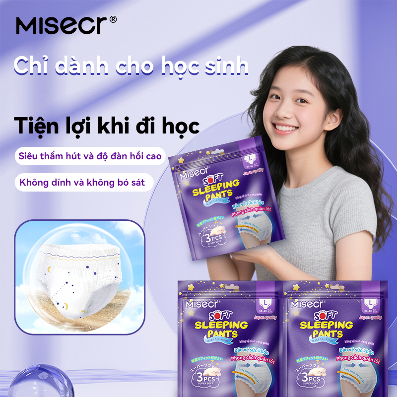 Băng vệ sinh dạng quần Misecr, bao bì du lịch tiện mang theo, dành riêng cho nữ sinh, 30 miếng (10 gói)