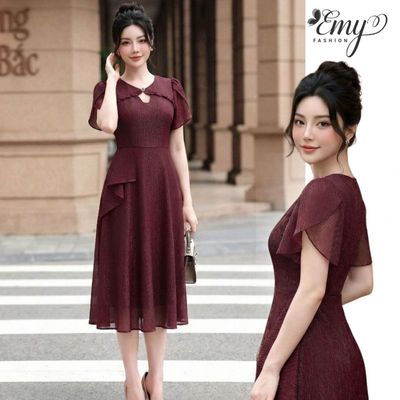 Đầm Nữ Thiết Kế EMY EM2188 - Vải Tơ Ly Gân Ánh Kim Cao Cấp, Sang Trọng Dự Tiệc & Công Sở