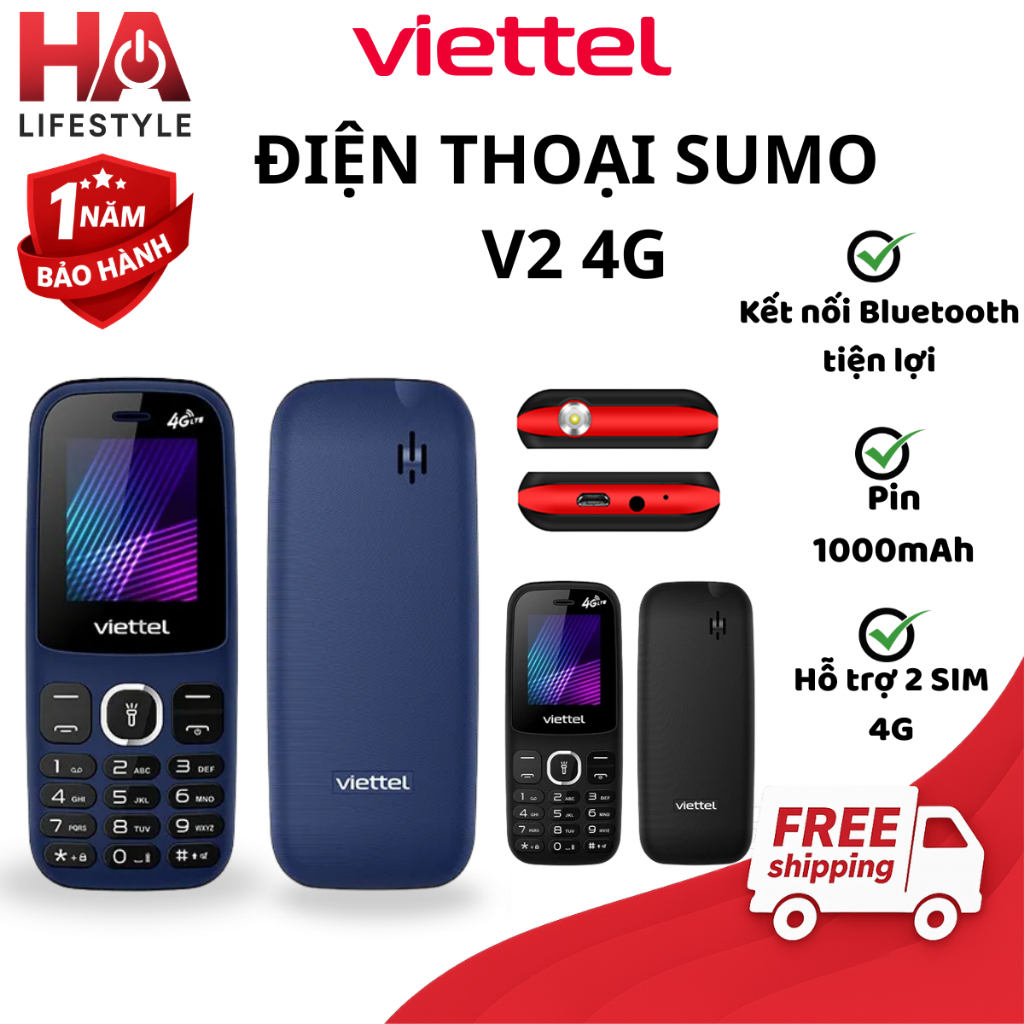 Điện Thoại Viettel Sumo V2 4G Pin Khỏe, 2 Sim 2 Sóng -Điện Thoại Viettel 4G Chính Hãng Bảo Hành 1Năm