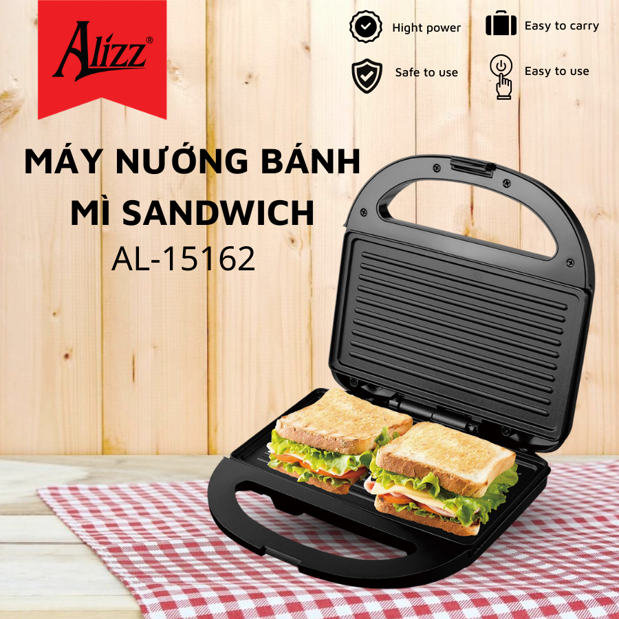 Máy Nướng Bánh Mì Sandwich 800W Máy Kẹp Bánh Mì Nướng Thịt Chống Dính Alizz 15162