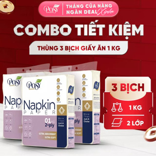 DEAL TIẾT KIỆM -Thùng 3 bịch giấy ăn POSY 1 kg, 2 lớp, siêu dai, thấm hút tốt, an toàn cho da