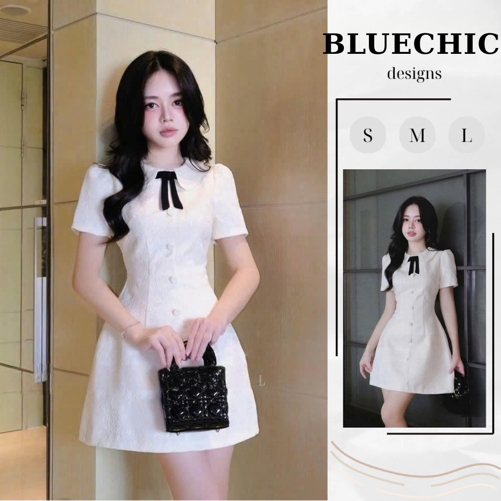 Váy NinNin Ren Cúc Bọc Nơ Xinh Xắn, Phong Cách Tiểu Thư Thanh Lịch Bluechic Design | BigBuy360 - bigbuy360.vn